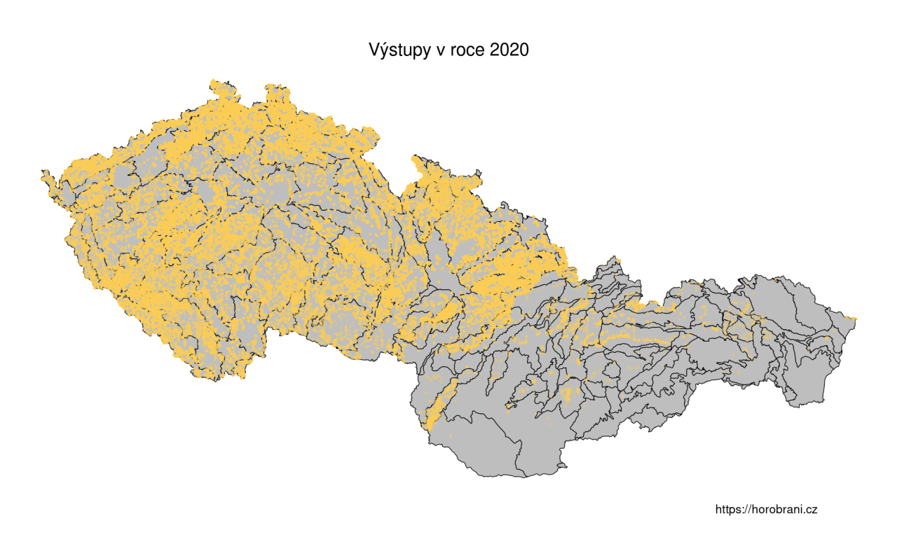 Mapa výstupů s Horobraním v roce 2020